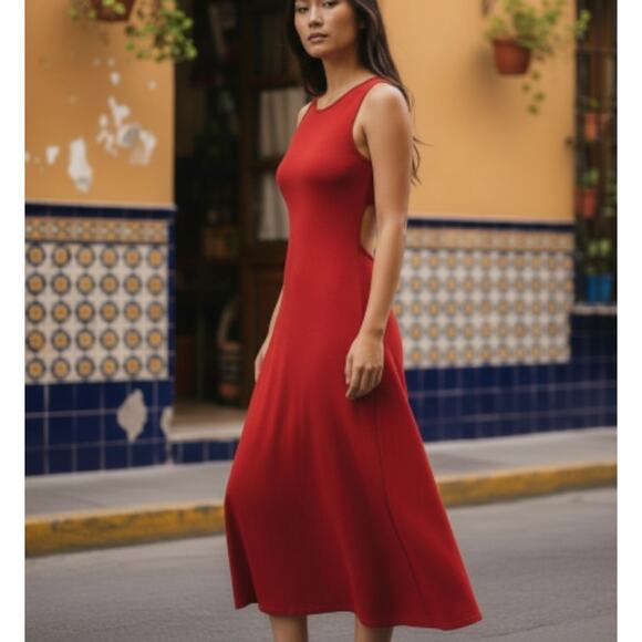 See You Monday Dresses & Skirts - Red Side Cutout Sleeveless Jesey Midi Dress Women's Size L NWT